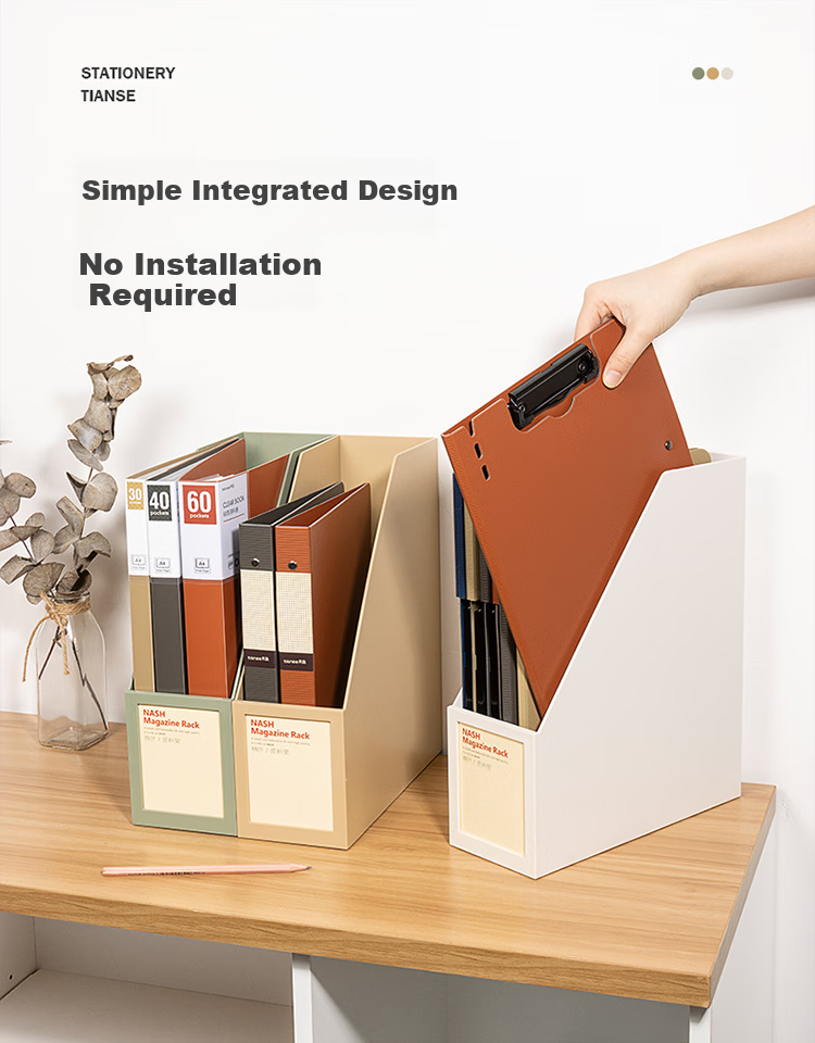 TIANSE Thickened File Organizer, Document Holder, Storage Rack, Bookend, Creative Ins Style Bookshelf, Storage Box, Office Supplies, TS-1338, Olive Gree 3