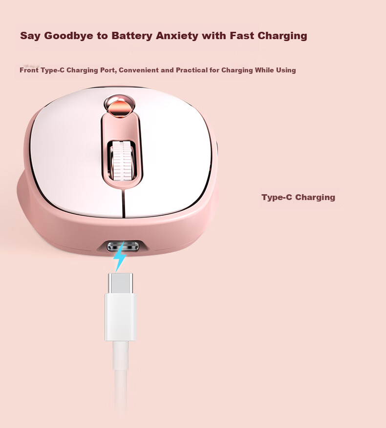 D.ROB Smart Voice AI Mouse V3 Pink, Wireless Office Voice Typing One-Key PPT Creation, Dual-Mode Wireless Bluetooth Universal Rechargeable Mouse for Girls 8