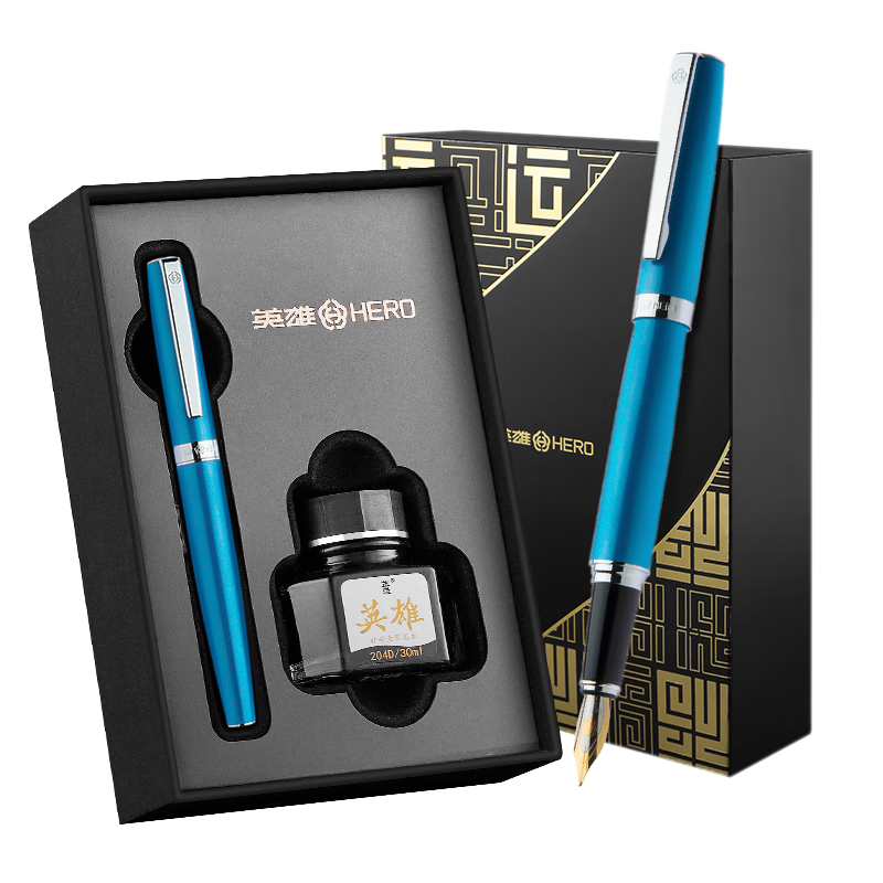 HERO Fountain Pen 382 Business Office Student Daily Writing Iridium Nib Signature Ink Gift Box Blue Fine Tip