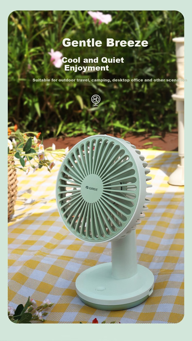 GREE USB Rechargeable Fan, Desktop Handheld Mini Desk Fan, Portable Office Outdoor Camping Home Office Table Fan, Electric Fan FSTZ-1201A6 1