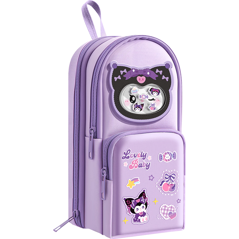 Kabaxiong Elementary School Girls Stationery Box Pencil Case 6-Layer Large Capacity 12-Compartment Transparent Canvas Pen Bag Purple Cool Colorful Back-to-School Season
