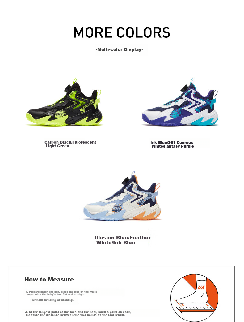 361° Children's Sports Shoes, All-Season Youth Basketball Shoes, Durable Training Sneakers with Rotary Buckle, Blue, Size 35 41