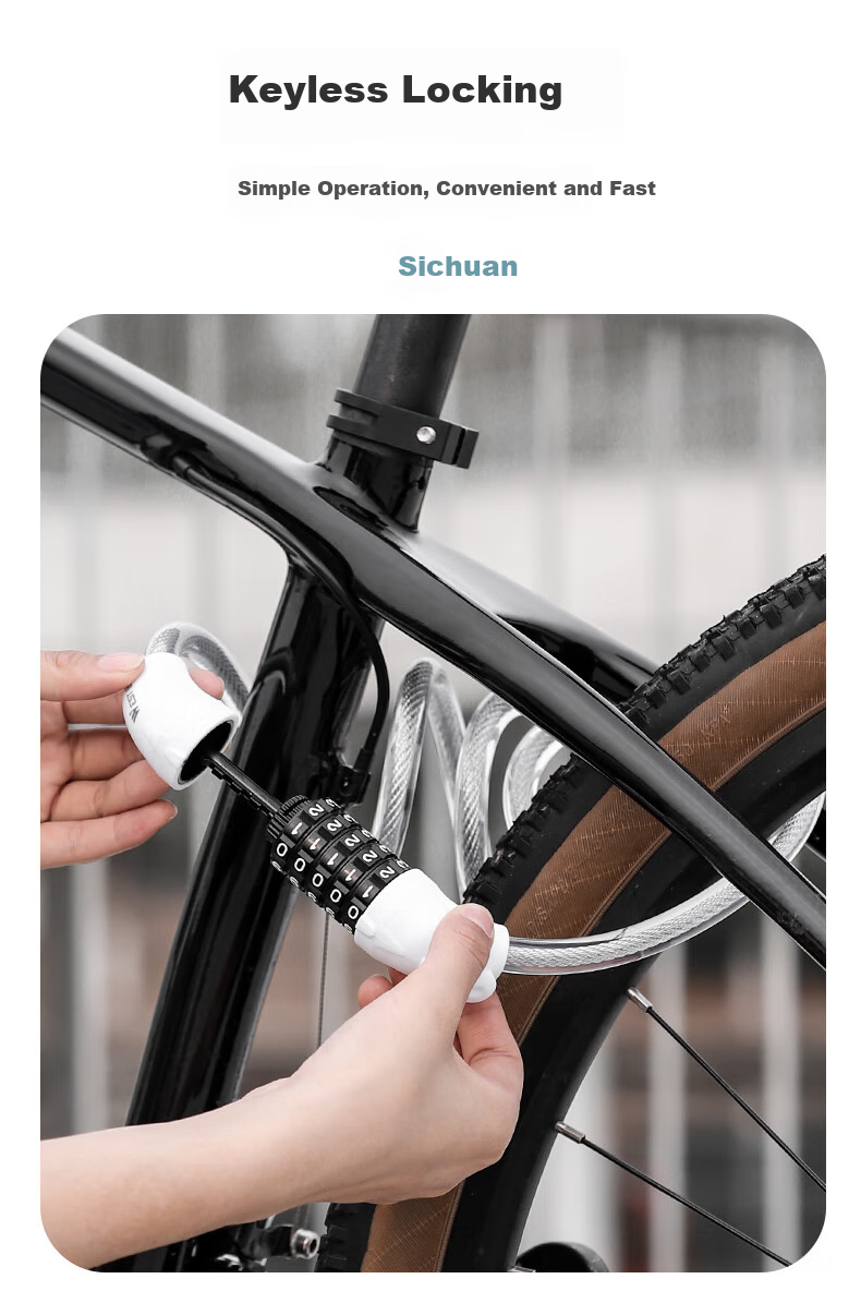 WestBiking Bicycle Lock, Anti-Theft Lock, Combination Lock, Steel Cable Lock, Portable Bike Lock, White 3