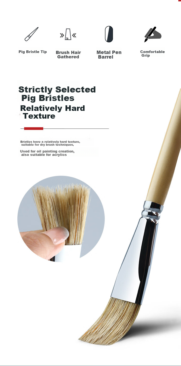 Transon Oil Painting Brush Single Pig Bristle Flat Head Gouache Oil Acrylic Paint Specialized Brush Flat Brush Drawing Hand-Drawn Wall Painting Brush Art Student No. 1 Art Sketching Tool 2