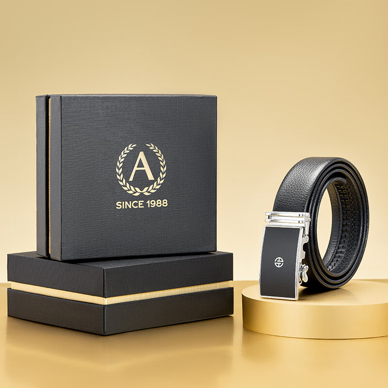 Aokang Men's Automatic Buckle Belt, Top-Grain Leather, Business Trouser Belt, Birthday Gift for Husband