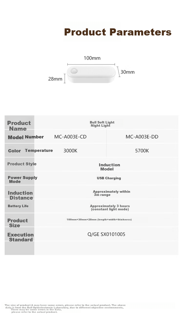 BULL LED Cool Light MC-A003E Bedside Wardrobe Strip Night Light, Sensor Version, 3000K, Length 100mm 8