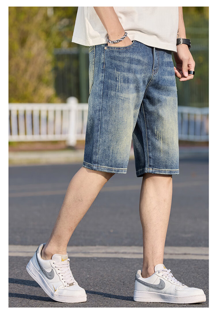 JEANSWEST OUTDOOR Men's Shorts, Summer Casual Breathable Comfortable Denim Knee-Length Pants, Trendy Fashion Outdoor, Faded Blue, Size 29 15