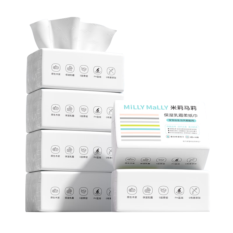 Milly Molly Creamy Cloud Soft Tissue 3-Ply 100 Sheets * 18 Packs Moisturizing Baby Paper Towels Special for Mother and Baby