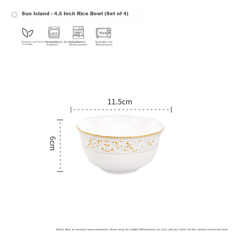 Haoya Jingdezhen Ceramic Dinnerware Set for Home Use, Including Rice Bowls And Small Soup Bowls, European Style, Taiyang Island Design, 4.5 Inches, Set of 4