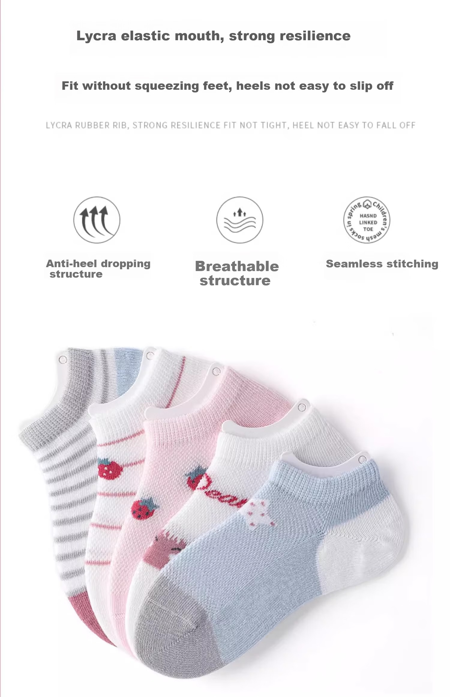 Bambi No-Show Kids Socks Girls Summer Thin Mesh Breathable Cotton Socks BB2148 Size 16-18 5