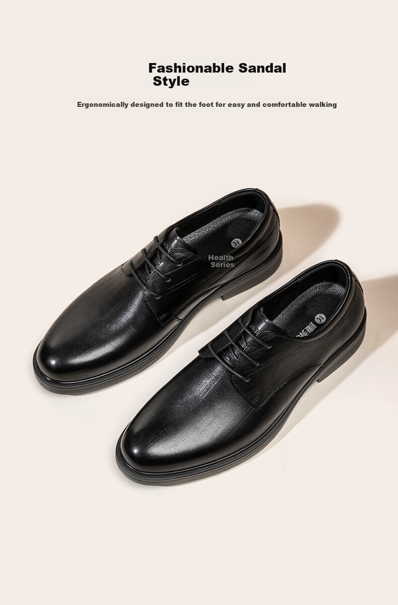 Kangnai Men's Shoes, Dress Business Casual Shoes, Soft-Soled Groom Shoes, Lace-Up Round Toe Formal Derby Leather Shoes, Black, Size 39 3