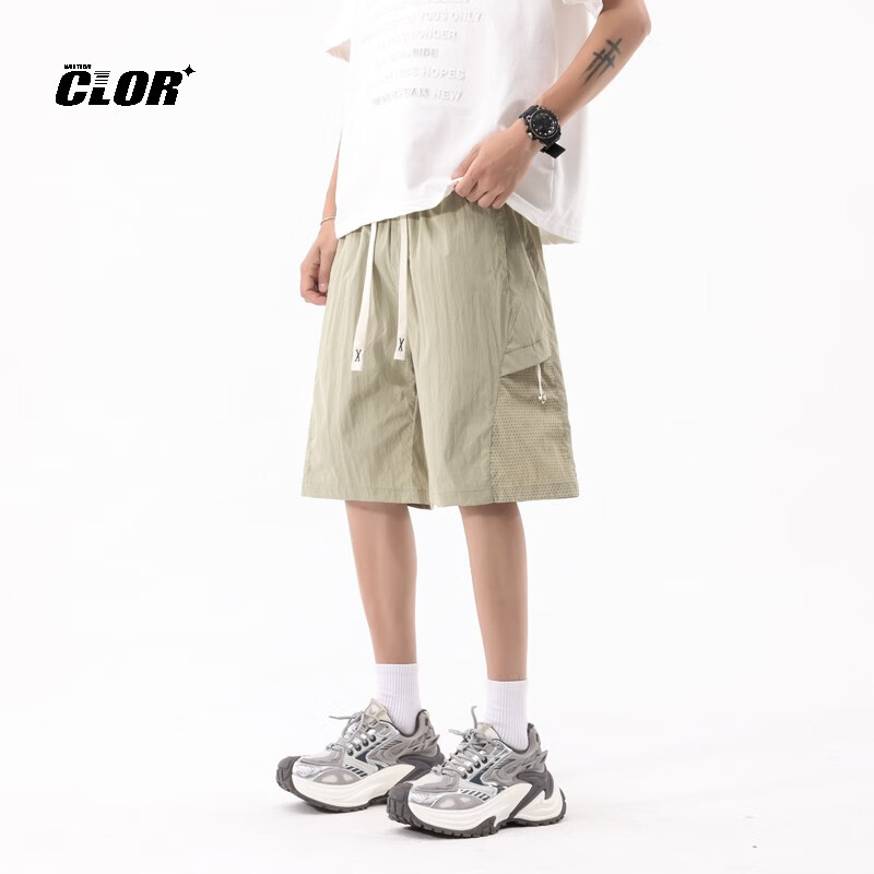 CLOR Ice Silk Shorts for Men, Summer Lightweight Casual Quick-Dry Sports Five-Point Pants, American Workwear Shorts, MLS03 Grass Green M