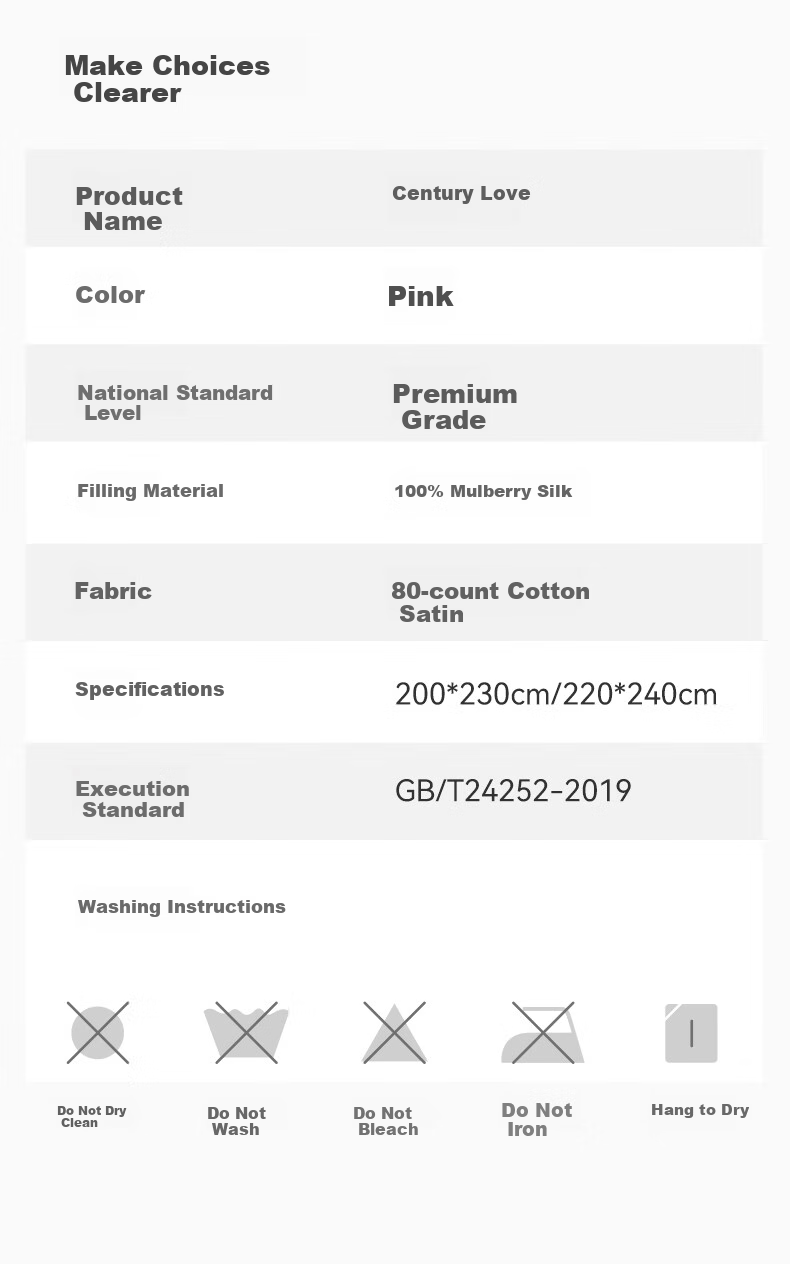 SILKUEEN [Century Love] 100% Mulberry Silk Duvet Insert Wedding Quilt Pure Silk Weight 2+4 220*240cm Pink 8