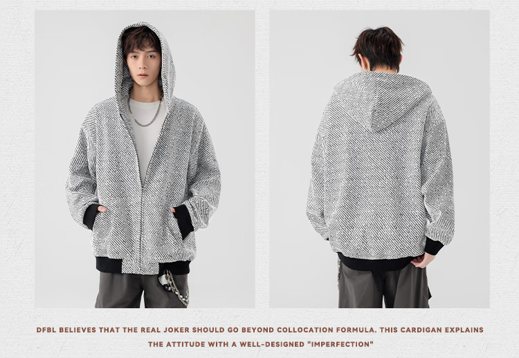 Dingfengbaoluo Hooded Jacket Autumn Loose Casual Striped Sweatshirt Coat JUC01 Black L 4