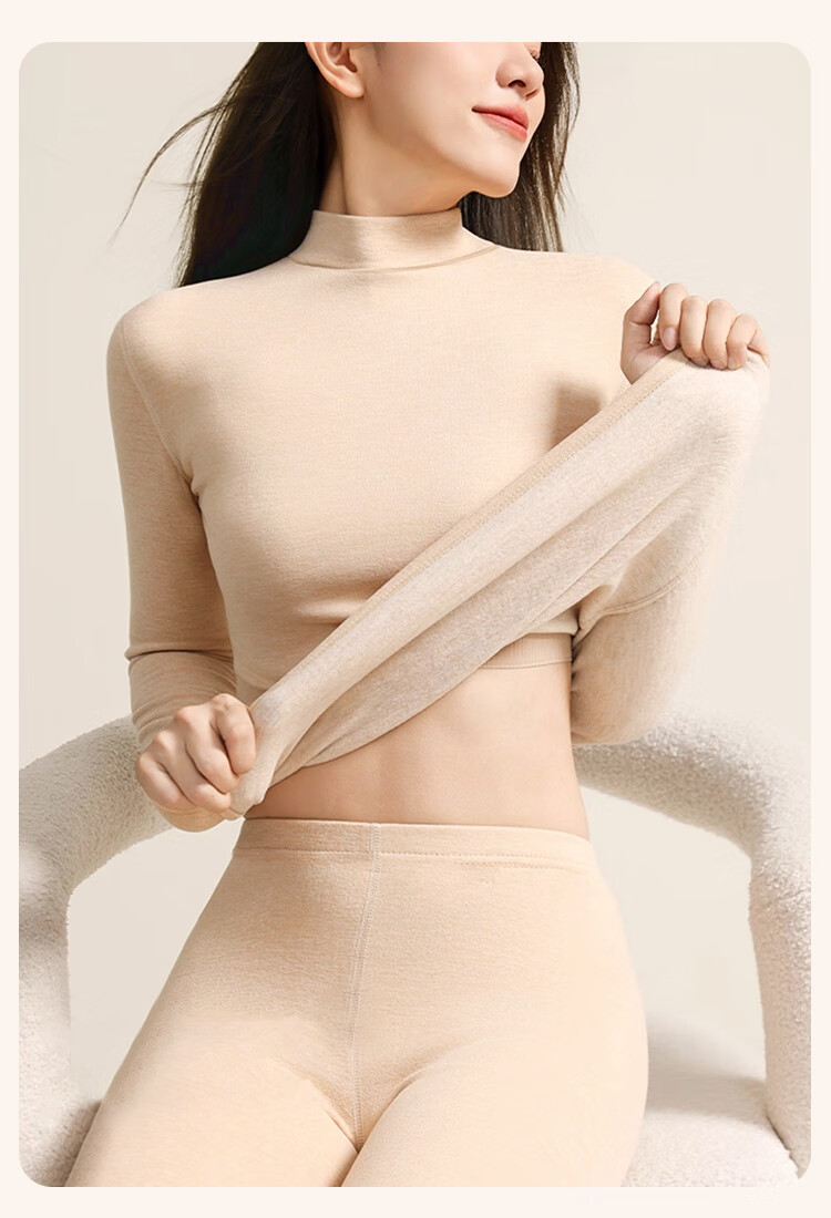 LangSha Autumn Winter New Mid-High Collar Cashmere Thermal Underwear Women Thickened Fleece Heating Slim Fit Base Layer Set 5