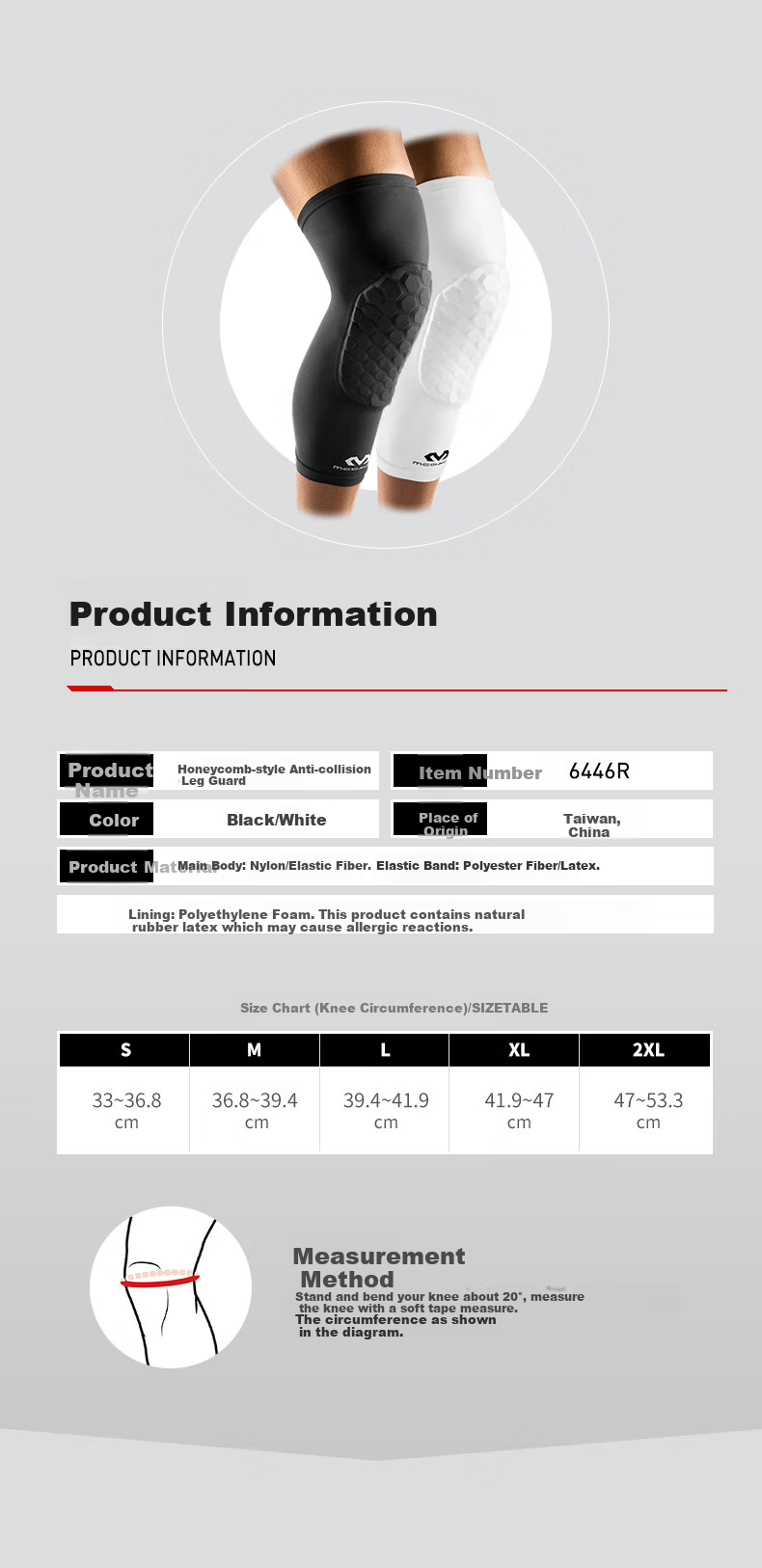 McDavid Owen's Choice Knee Pads, Honeycomb Anti-Collision High-Elasticity Tight-Fitting Quick-Dry Sweat-Wicking Calf Guards 6446 Black L 11