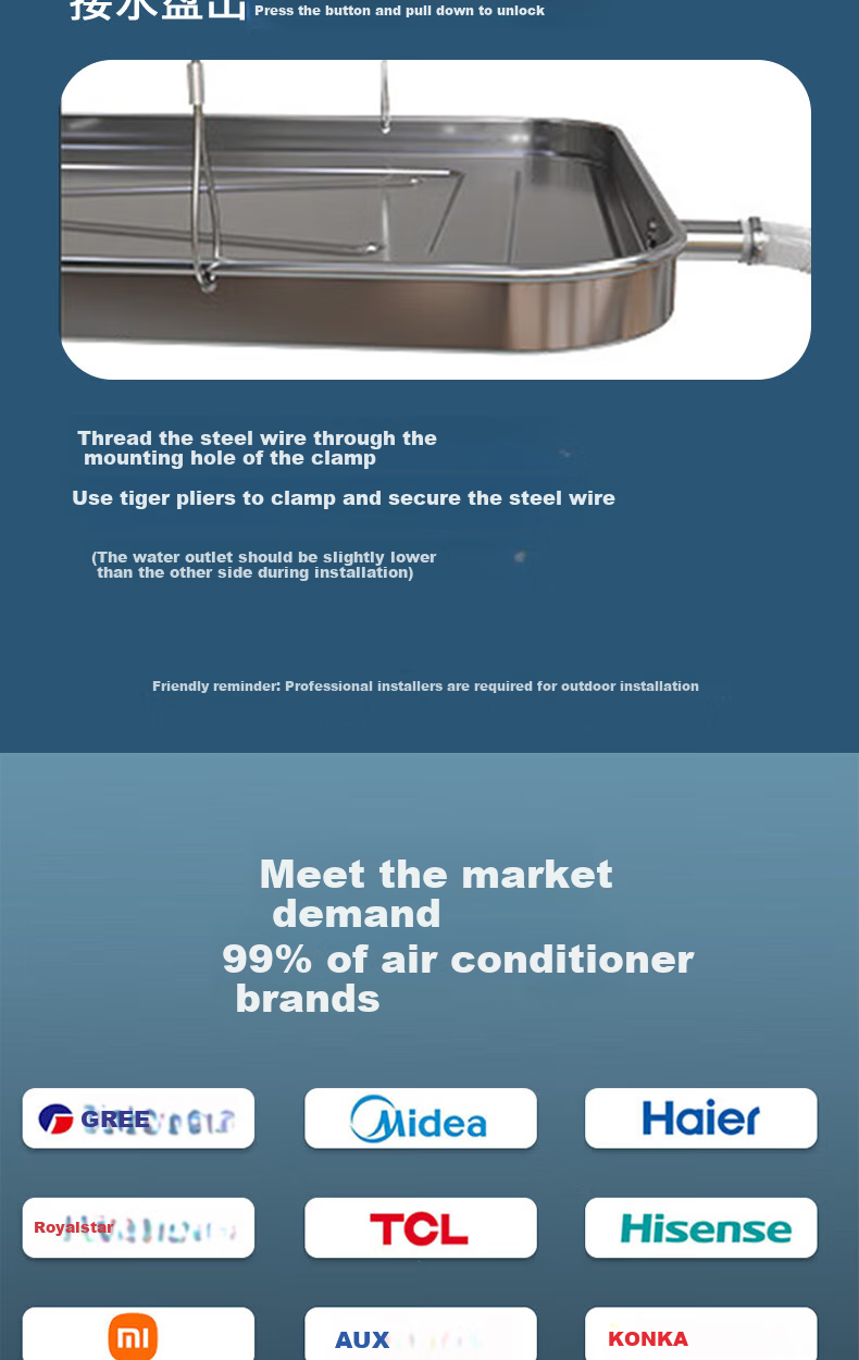 PURPAVWINNER Air Conditioner Outdoor Unit Water Collection Tray, Universal Outdoor Drip Tray, Stainless Steel Sink, Central Air Conditioner Outdoor Unit 1 HP - 2P Air Conditioner Universal Water Collection Tray with Drainage Pipe 5
