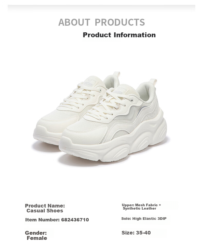 361° Women's Sports Shoes, Mengzua Spring And Summer Warm Retro Dad Thick-Soled Commuter Casual Shoes for Women, 682436710-4 19