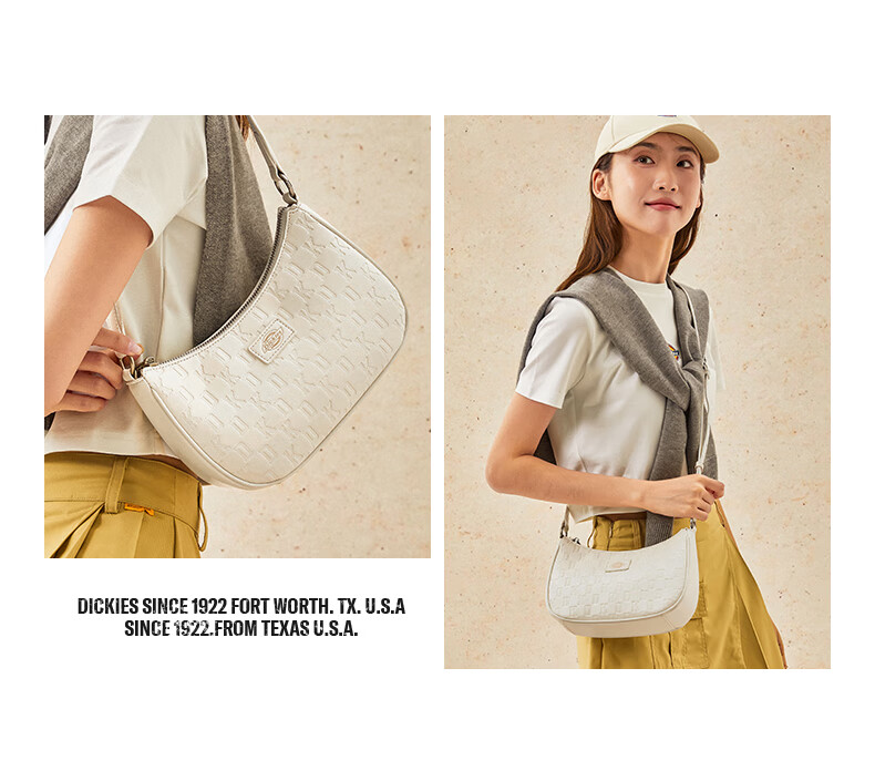 Dickies Women's Shoulder Bag Crossbody Bag Versatile Compact Monogram Print Handheld Underarm Bag Commuter Travel Small Bag Cream Almond White 16