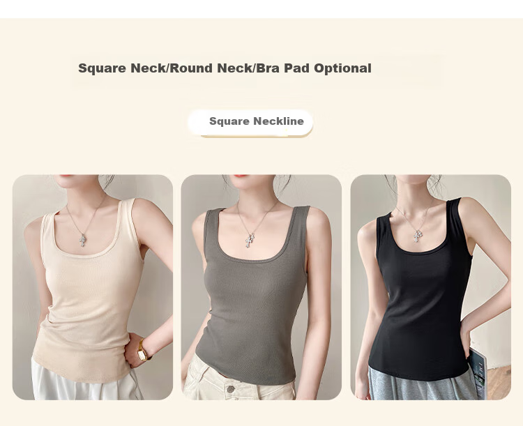 Hengyuanxiang [Pure Cotton] Women's Camisole Tank Top, Beautiful Back Design, Can Be Worn As Outerwear, Round Neck - Gray 3