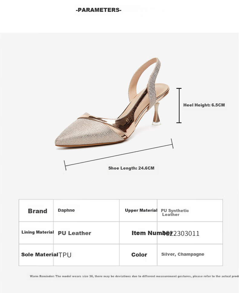 DAPHNE Women's Sandals, Fashionable And Elegant Thin Heel High Heels, Sexy Princess Style, Backless Versatile Women's Shoes, Single Shoes for Women 4622303011, Champagne Color, Size 36 5