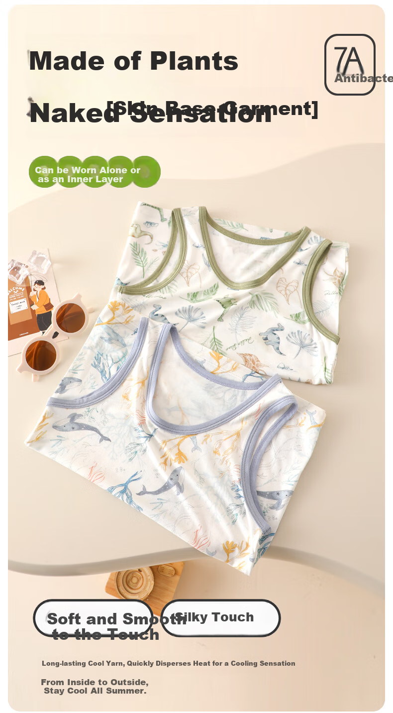 LangSha Children's Tank Top, Summer Boys Sleeveless T-Shirt, Thin Breathable Loungewear Top, Big Boys' Air Conditioning Wear Pajamas 1