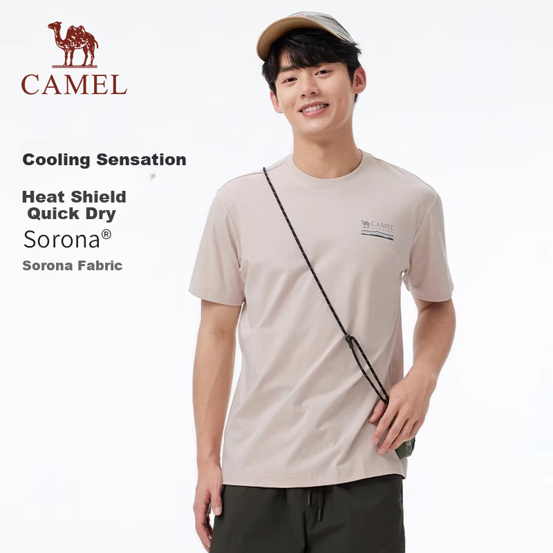 CAMEL Outdoor Quick-Dry T-Shirt, Casual Short-Sleeve Round Neck, Suoluna Cotton T-Shirt, Cool-Feeling Heat-Shielding Sports Short Sleeve, A15BAVV023