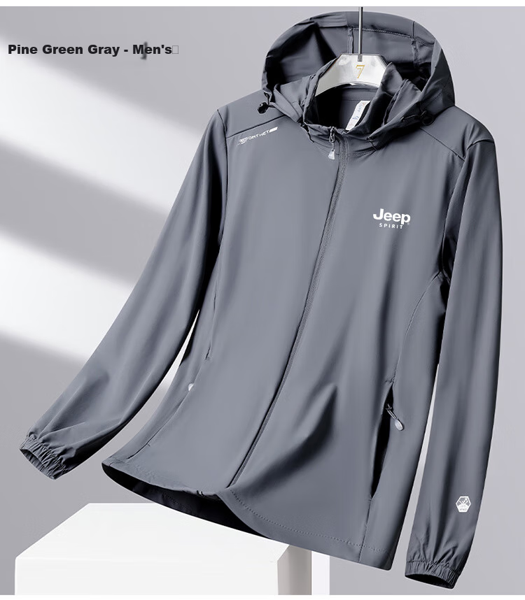 JEEP SPIRIT Men's Sun Protection Jacket, Summer Casual Hooded Coat, Lightweight Breathable Fishing Wear, Men's Mole Green, 4XL 11