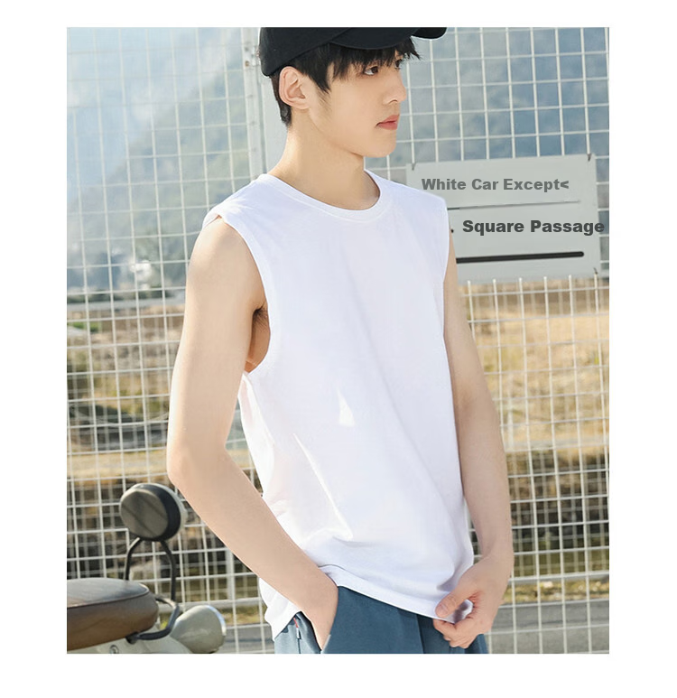 I'M DAVID Men's Sports Tank Top, Summer Round Neck Sleeveless Ice Silk Hong Kong Style Casual Solid Color Top T-Shirt for Men, White, L 8