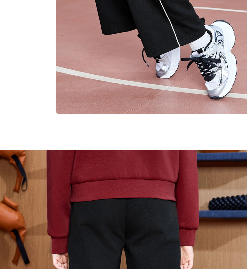 361° Children's Clothing Girls' Loose Straight-Leg Sports Knit Wide-Leg Pants for Older Kids, Fall 2025, Black, Size 150 7