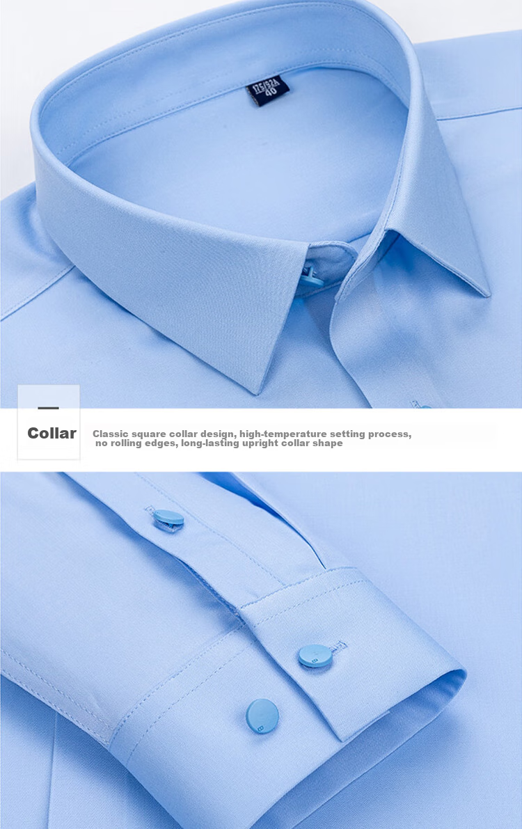 ROMON Bamboo Fiber Professional Formal Dress Shirt Long Sleeve Slim Fit Elastic Men's Shirt Blue M 15