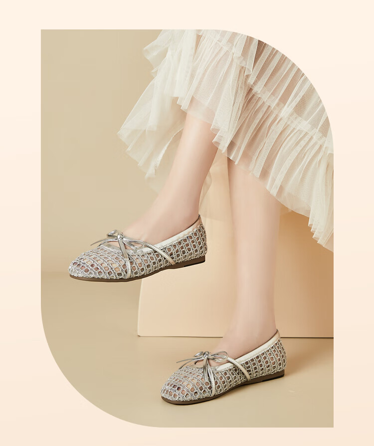 DAPHNE Mary Jane Women's Mesh Woven Soft Sole Flat Comfortable Breathable Sandals Silver Size 36 9