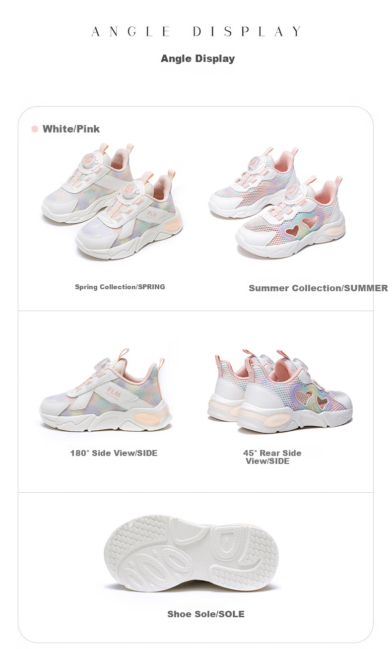 Follow Me Girls' Sports Shoes, Spring And Summer Mesh Breathable Casual Shoes, Children's Running Shoes, White/pink (Hollow Design), Size 34 15