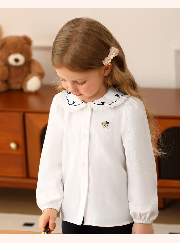 Classic Teddy Girls' Long Sleeve Shirt Children's Cotton Spring Casual Top Light Blue 110 6