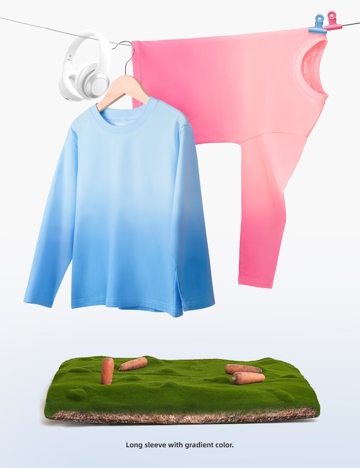 TonLion Children's Pure Cotton Long Sleeve T-Shirt, Spring And Autumn Thin Style, Boys And Girls Super Cute Gradient Base Shirt Top, Pink, Size 110 8