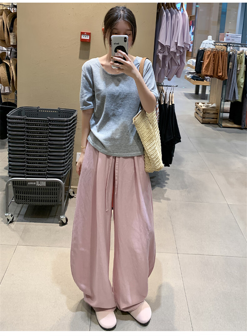 Langsha Tencel Linen Wide-Leg Pants for Women Summer 2026 New High-Waist Slimming Draped Loose Casual Curved Cut Pants 16