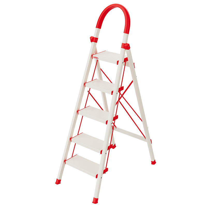 DU PONT Folding Aluminum Alloy Ladder for Home Use, Thickened A-Frame Ladder, Climbing Ladder, Safety Ladder, Step Ladder, Red And White, 5 Steps
