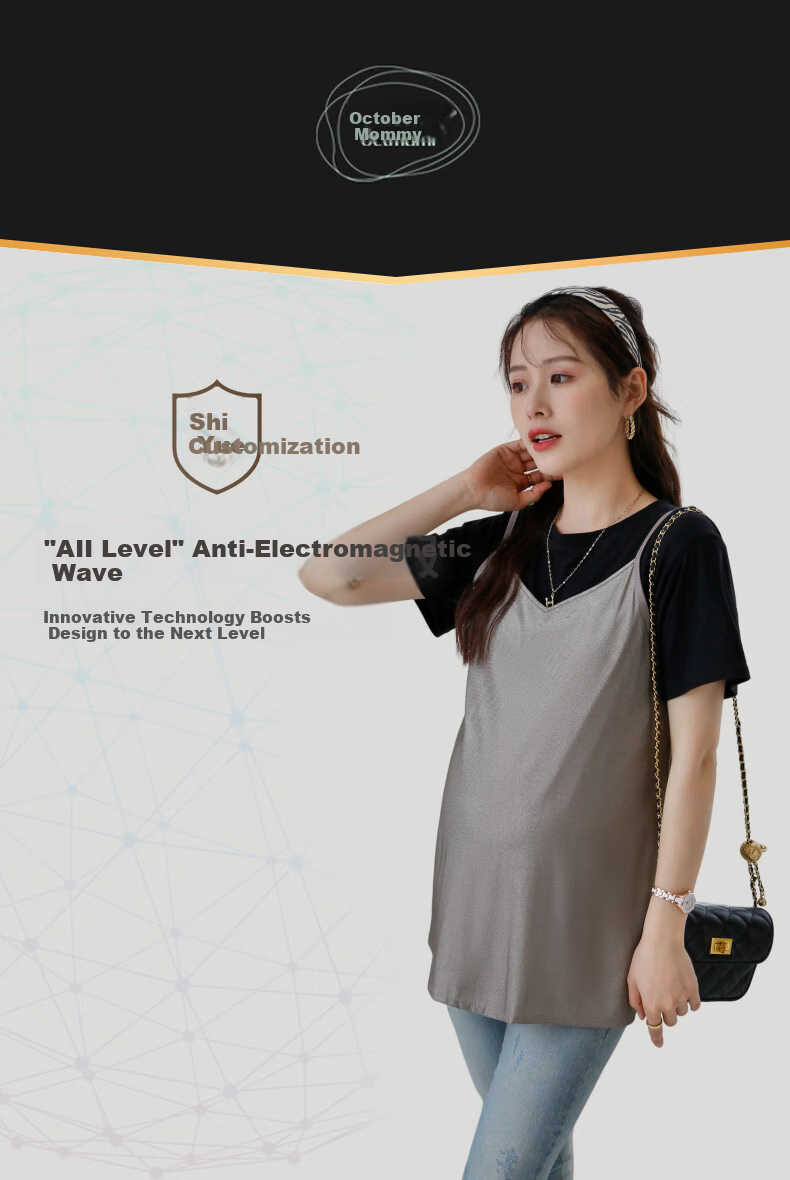 October Mommy Radiation Protection Maternity Workwear, Silver Fiber Spaghetti Strap Protective Isolation Top, All-Season Gray XL 1