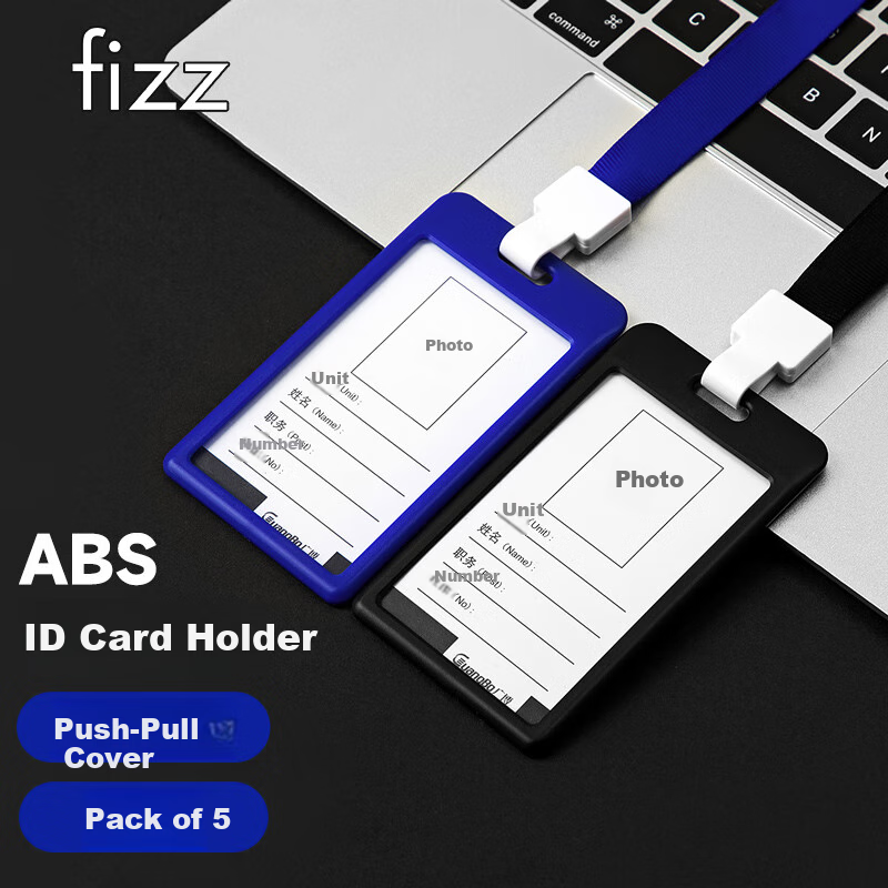 Fizz 5-Pack Vertical Colorful ID Card Holder/Employee Badge/Factory Name Tag (Without Lanyard), Blue FZ107005