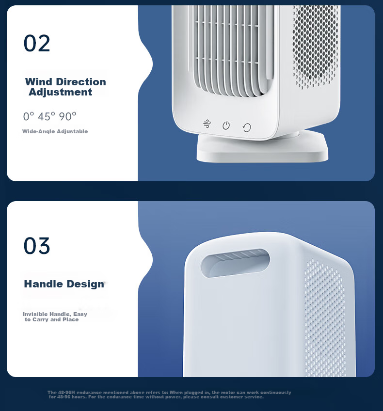 VENIDER [Quiet Desktop Fan] Tabletop Electric Fan Air Cooler Cooling Mini Fan Tower Fan Silent USB Fan Portable Rechargeable Oscillating Desk Fan for Office And Dormitory 8000mAh 24