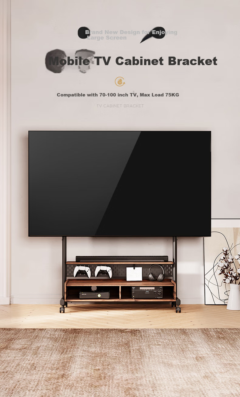 FITUEYES TV Stand for 70-100 Inch Large Screens, Mobile TV Cabinet with Storage Wheels, Video Conference Floor Stand 1