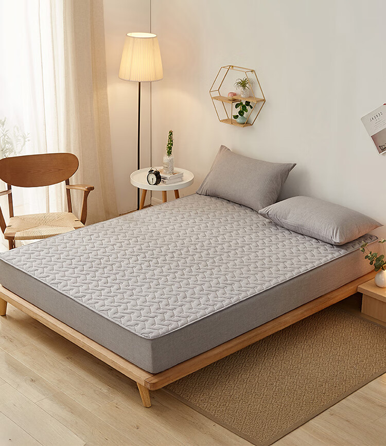 Wuyinliangpin Pure Cotton Quilted Fitted Sheet Single Piece, 100% Cotton Bed Cover for 1.8-Meter Bed, Double Bed Protective Cover for Home Use, 1.8x2 Meters 1