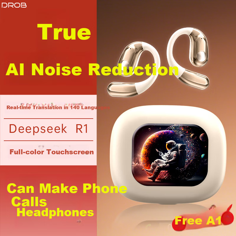 D.ROB D.ROBAI Conference Headphones, Bone Conduction Concept, Over-Ear Wireless Bluetooth Earphones, Noise Reduction, Real-Time Recording, Simultaneous Interpretation, Compatible with Huawei, Apple, Huawei Xiaomi K69, Beige Color