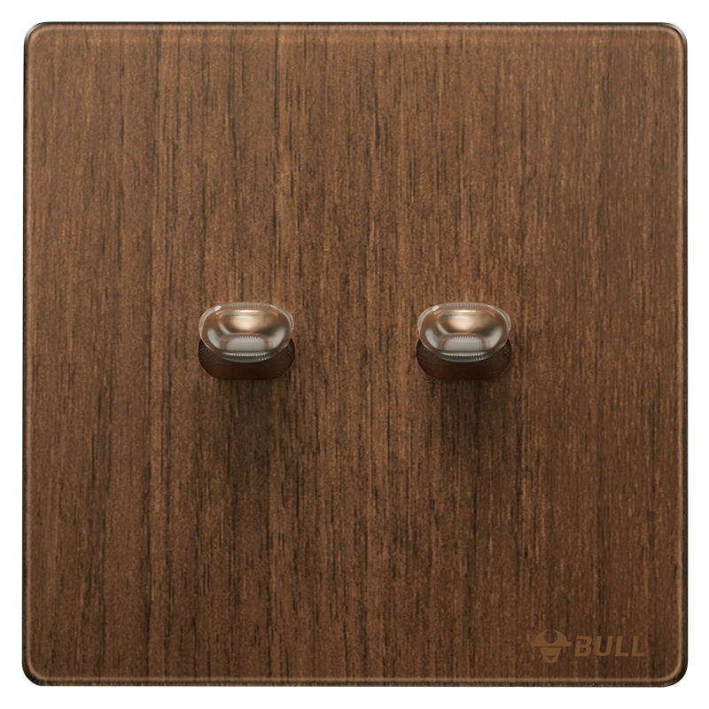 BULL Vintage Switch Socket Acrylic Ultra-thin Panel Double Control Two-gang Toggle Switch G70K212 Walnut Color