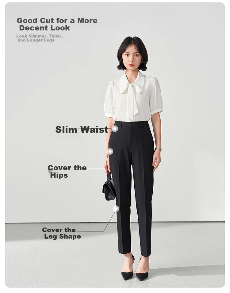 Bodexiaojie Navy Blue Suit Pants for Women, Professional Formal Wear, Interview Straight-Leg Trousers, Petite Cigarette Pants 4