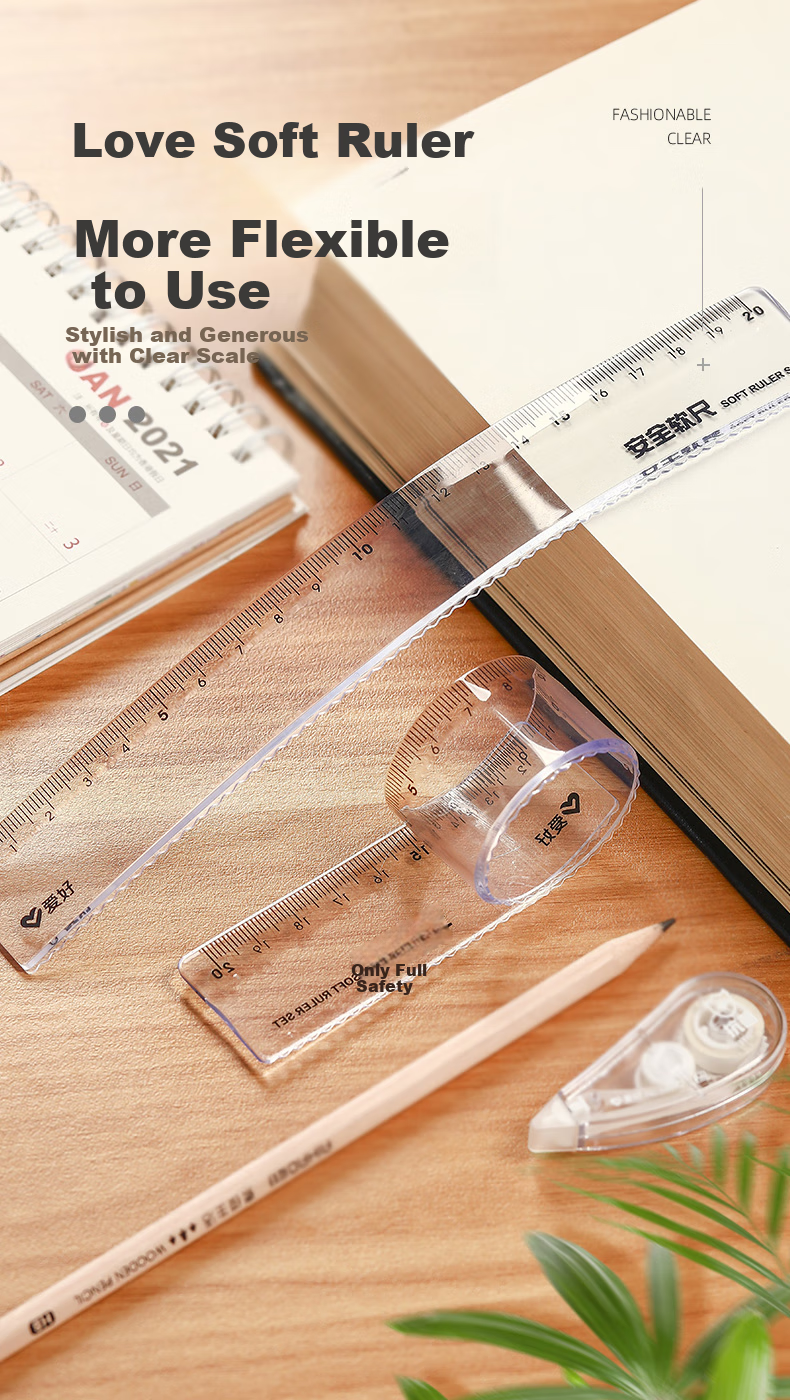 AIHAO 20cm Straight Ruler, Elementary School Exam-Specific Ruler for Measurement And Drawing, Includes: 1 Ruler, 2 Triangular Rulers, And 1 Protractor, 4-Piece Set RL4022 1