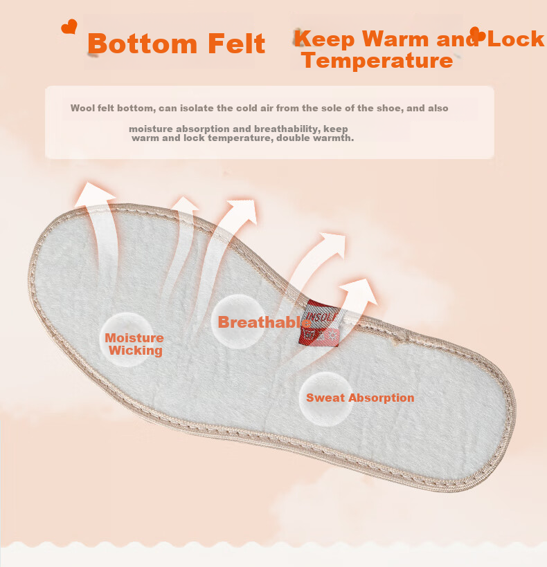 FOOTOPPO Children's Warm Insoles for Girls, Winter Wool Fleece-Lined Soft Plush Sweat-Absorbing Winter Wool Insoles for Boys 5