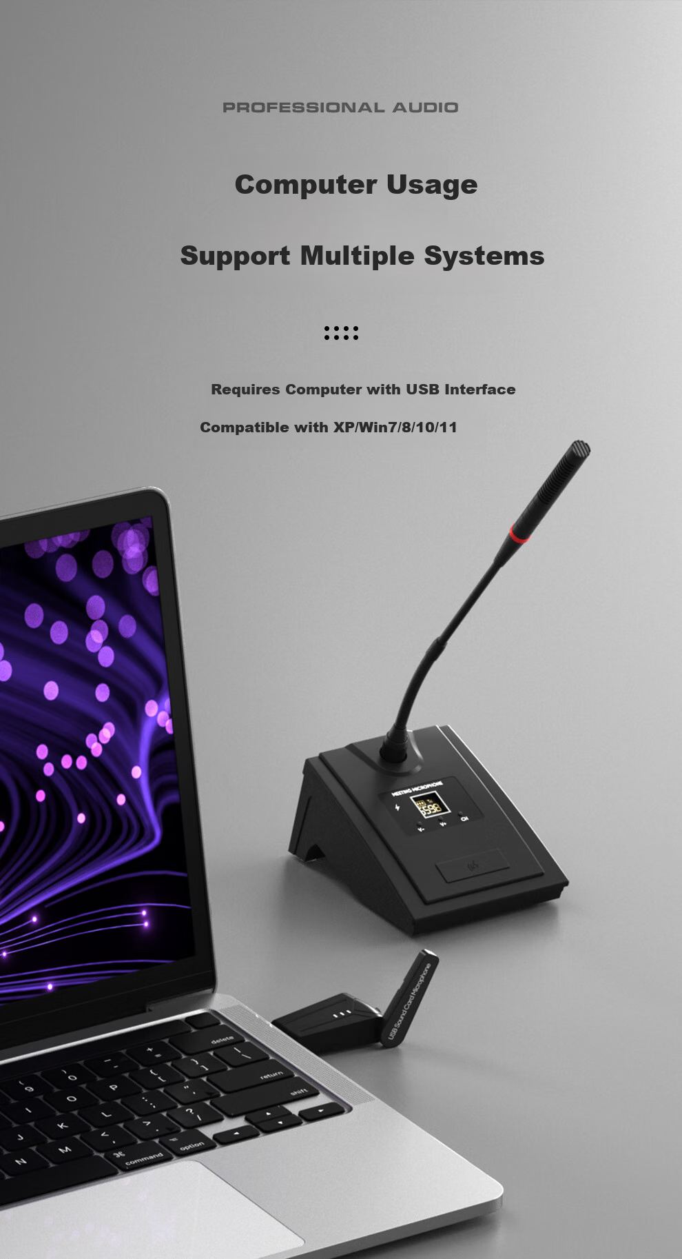 Depusheng QU7 Wireless Conference Microphone, USB Computer Recording Notebook Video Online Class Teaching Speaker, Training Call Desktop Gooseneck Stand Microphone, Condenser Microphone, One-To 6