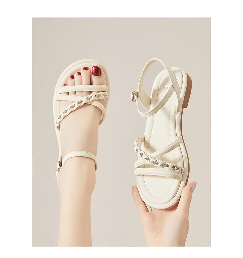 Daphne Women's Flat Low Heel Commuter Sandals Lightweight Casual Comfortable Single Strap Beach Sandals White Size 39 14