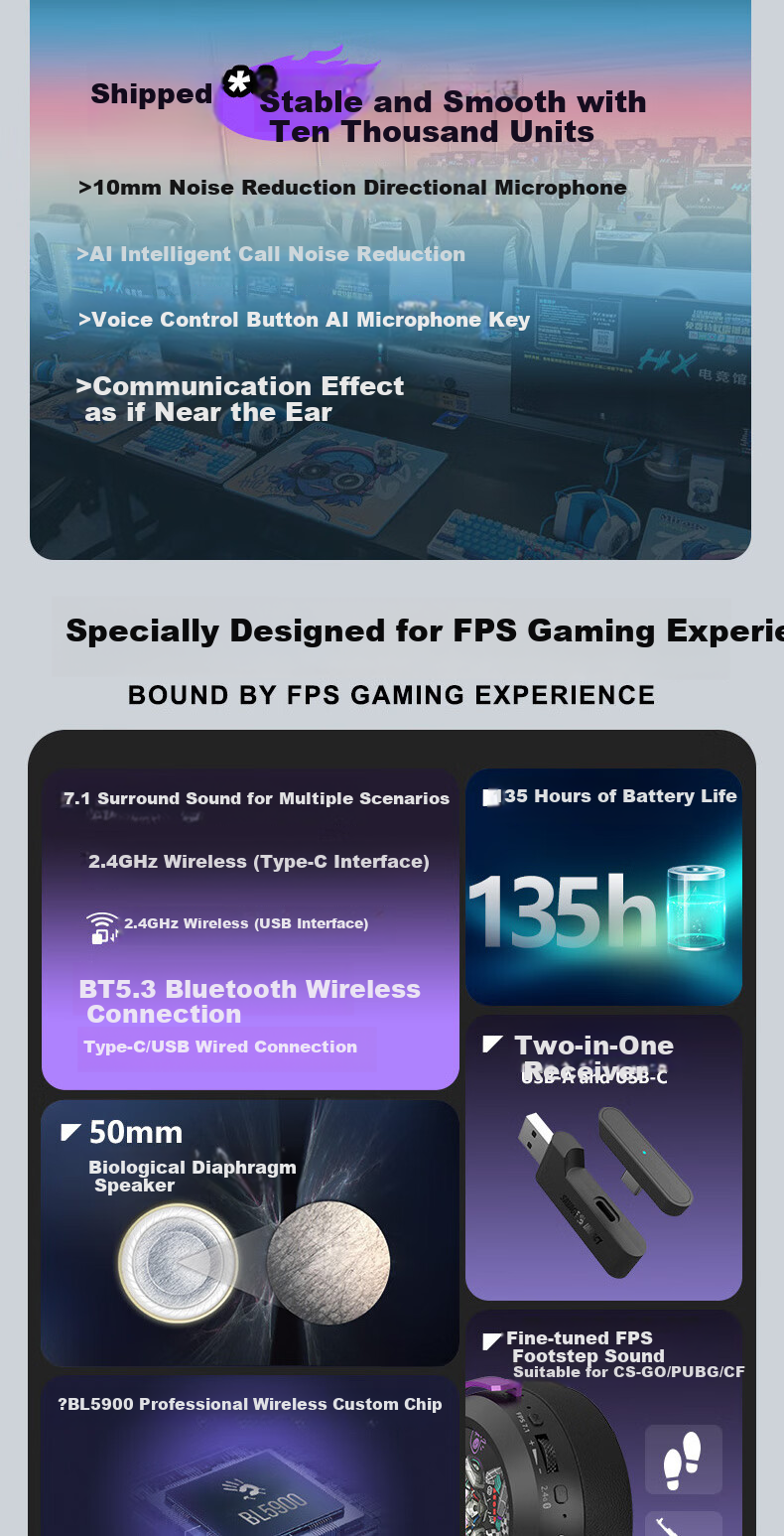 A4TECH Wild Tribe MR595PRO Wireless/Bluetooth/Wired Gaming Headset Over-Ear Blood Hand Phantom PUBG CS Valorant Lightweight Delta Gaming Phantom Hacker 2